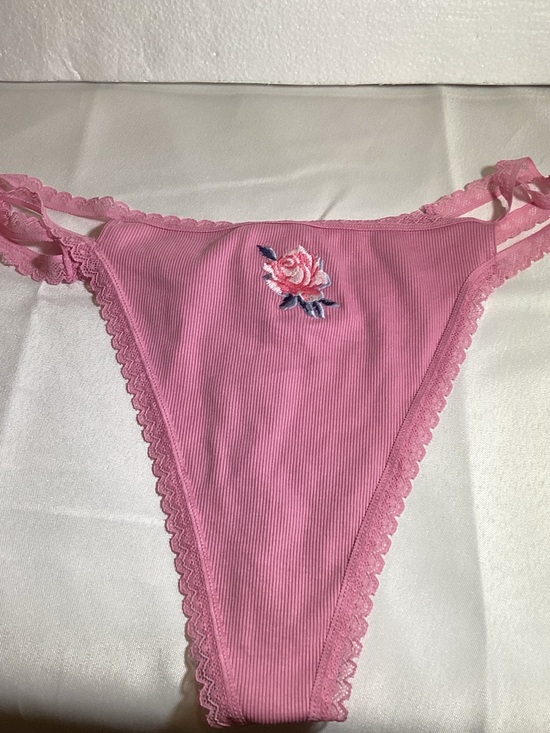PINK Victoria's Secret Other - PINK Victoria's Secret Pink Ribbed Thong with Rose Embroidery